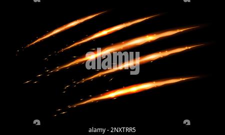 Glowing fire scratches texture on black background realistic vector illustration Stock Vector