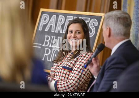 Washington, United States. 01st Mar, 2023. House Republican Conference Chairwoman Elise Stefanik, R-NY, looks on as Speaker of the House Kevin McCarthy, R-CA, speaks during a news conference on the introduction of the 'Parents Bill of Rights' in the Rayburn Room at the U.S. Capitol in Washington, DC on Wednesday, March 1, 2023. Photo by Bonnie Cash/UPI Credit: UPI/Alamy Live News Stock Photo
