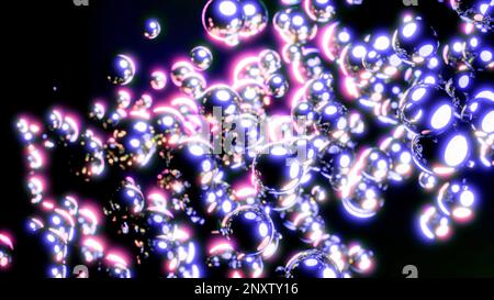 Abstract stream of metallic bubbles on a black background. Design. Flowing glowing spheres Stock Photo