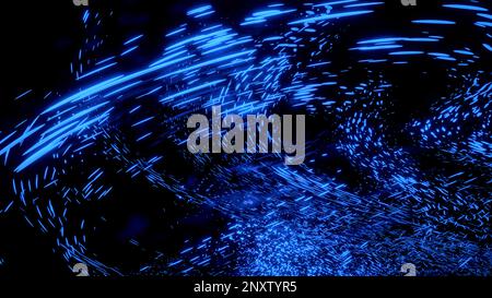 Abstract stream of colorful particles. Design. 3D futuristic background with abstract movement of blue neon dots Stock Photo