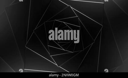 Endless square neon tunnel of rotating gradient silhouettes. Design. Hypnotic spinning corridor Stock Photo