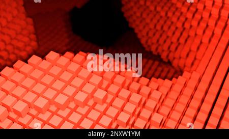 Abstract network reality with flying cubic shapes. Design. Giant structure made of small same size blocks Stock Photo