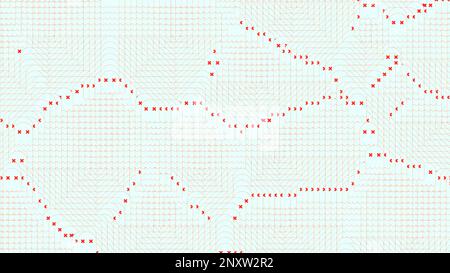 Spinning retro surface with tiny shimmering squares. Design. Rotating bended red lines of pixels on a beige background Stock Photo