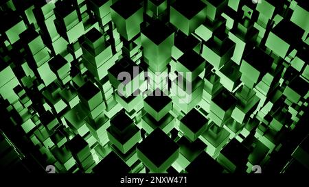 Abstract towers of cubes moving up and down. Design. Construction of cubic shapes Stock Photo