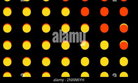 Jumping colorful circles creating nauseous effect. Design. Small spheres moving fast up and down in vertical rows on a black background Stock Photo