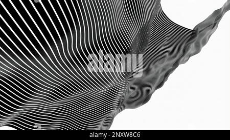 Wavy unknown material moving and rippling on a white background. Design. Striped moving fabric Stock Photo