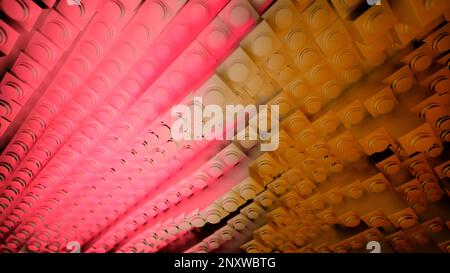 Abstract stripes in wavy random motion, gradient colors. Design. Waving lined silhouettes of small cubes Stock Photo
