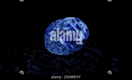 Abstract visualization of rotating human brain isolated on a black background. Design. Concept of science and medicine Stock Photo