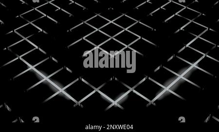 Black and white background with pulsating rings on a checkered backdrop. Design. Pulsation motion of circles and the grid behind Stock Photo