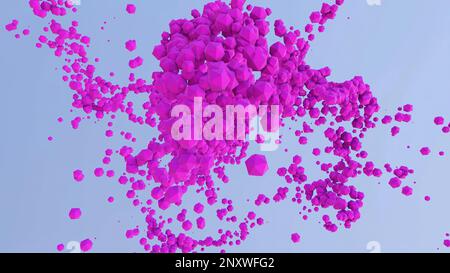 Abstract stream of colorful particles. Design. 3D futuristic background with abstract movement of pink cubes Stock Photo