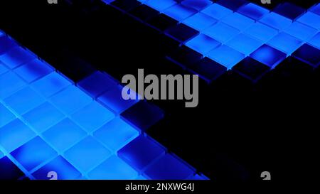 Dance of neon music party squares on a black background. Design. Visualization of the dance floor at the night club Stock Photo