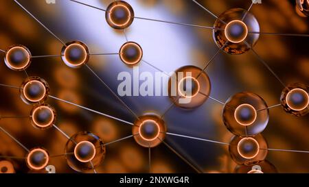 Concept of global communication and network. Design. Spinning field of connected dots Stock Photo