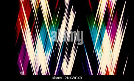 Abstract neon dashed colorful disco lines. Design. Led light lamps creating effect of spotlights in night club on a black background Stock Photo