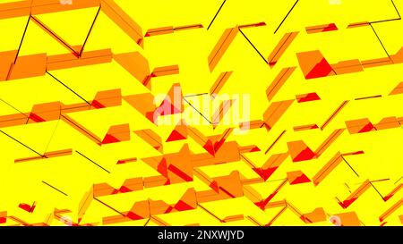 Geometric background with orange and red wavy mosaic triangular particles. Design. Wobbling colorful pyramids Stock Photo