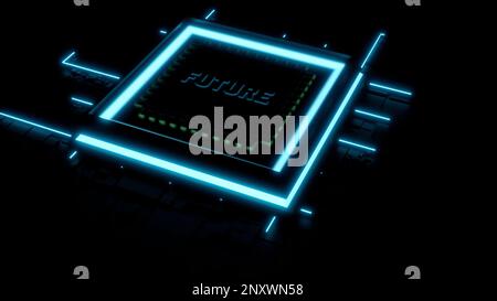 Abstract micro chip with the word future. Design. Visualization of a modern circuit board Stock Photo