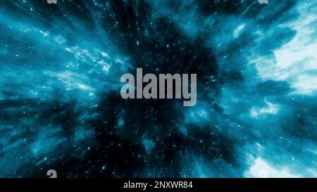 Traveling through star fields in space as a supernova bursts light. Motion. Colorful cosmic background Stock Photo