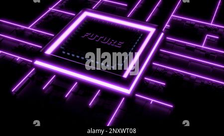 Abstract micro chip with the word future. Design. Visualization of a modern circuit board Stock Photo