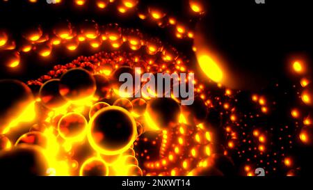 Colorful spinning whirl of spherical tornado of round particles. Design. Rotating rows of balls Stock Photo