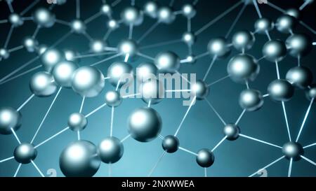Geometric background of slowly moving spheres connected by lines. Design. Waving abstract technological spider web Stock Photo