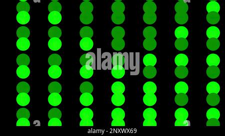 Jumping colorful circles creating nauseous effect. Design. Small spheres moving fast up and down in vertical rows on a black background Stock Photo