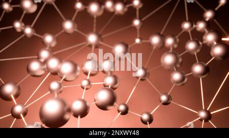 Geometric background of slowly moving spheres connected by lines. Design. Waving abstract technological spider web Stock Photo