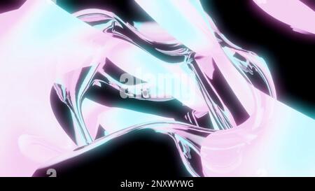 Abstract fluorescent bright texture with bending shapes. Design. Striped neon 3D surface Stock Photo