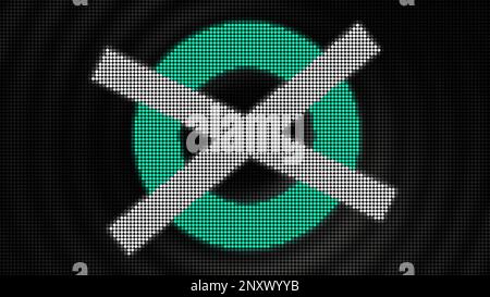Concept of protest, no sign, disagreement. Motion. Pixelated background with a circle and two crossed lines Stock Photo