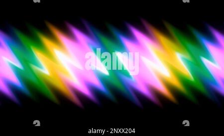 A distorted zigzag background that is moving on a black background. Motion. Blurred zigzag rainbow color stripes Stock Photo