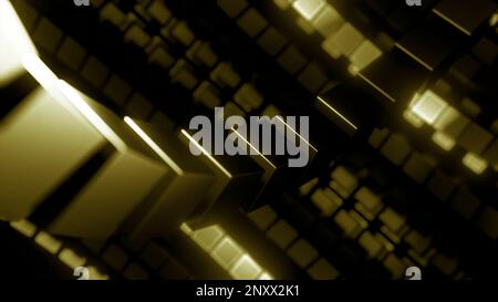 Abstract line of golden metal cubes background. Design. Abstract mechanism of a machine Stock Photo