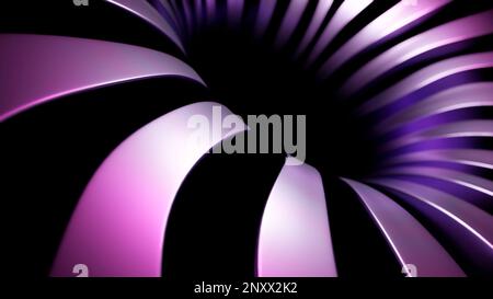 Waving bright tapes creating effect of a hole or a flower bud with petals. Design. 3D abstraction with waving wide lines Stock Photo