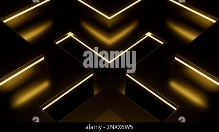 Abstract technology background with bright neon lights. Design. Bright geometric pattern with a cross shape creating optical illusion effect Stock Photo