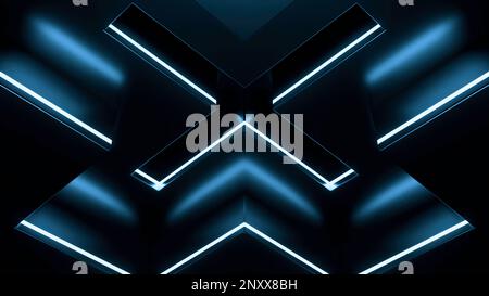 Abstract technology background with bright neon lights. Design. Bright geometric pattern with a cross shape creating optical illusion effect Stock Photo