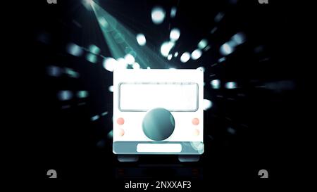 Cartoon 3d bus, rear view. Motion. Driving party bus on the background of flying circles Stock Photo