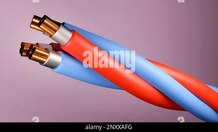 Concept of fiber optic cable on a colored background. Design. Future cable technology, detailed curved cable, powerful communication technology networ Stock Photo