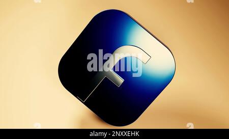 Abstract Facebook icon rotating isolated on a beige background. Design. Concept of social media. For editorial use only Stock Photo