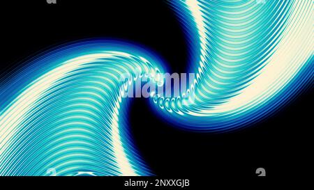 Blue bending light rays moving away on a black background. Motion. Bright glowing blue spiral shapes Stock Photo
