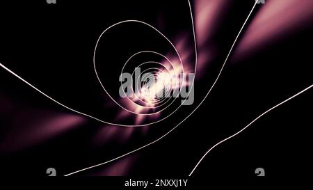 Flying through tangled tunnel of many different lines. Design. Flight inside bending corridor Stock Photo