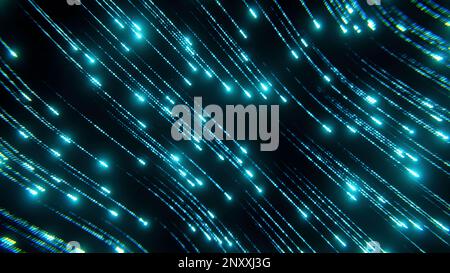 Abstract flow of sparkling particles like falling stars over black sky background. Design. Flow of electricity Stock Photo