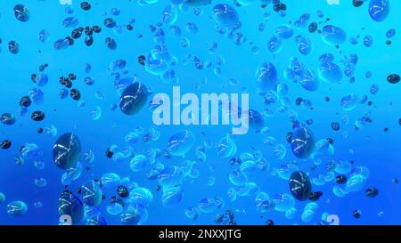 Alien blood stream with randomly flowing cells. Motion. Small particles in colorful blood, view under microscope Stock Photo