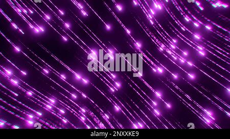 Abstract flow of sparkling particles like falling stars over black sky background. Design. Flow of electricity Stock Photo