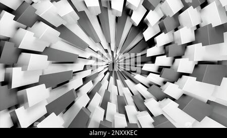 Black and white rectangle spiral graphic animation. Design. Spreading widening fractal spiral of monochrome rectangles Stock Photo