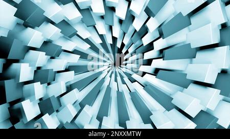 Blue and white rectangle spiral graphic animation. Design. Spreading widening fractal spiral of rectangles Stock Photo