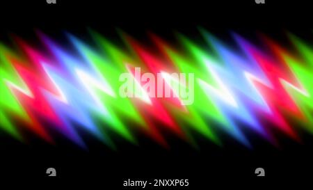 A distorted zigzag background that is moving on a black background. Motion. Blurred zigzag rainbow color stripes Stock Photo