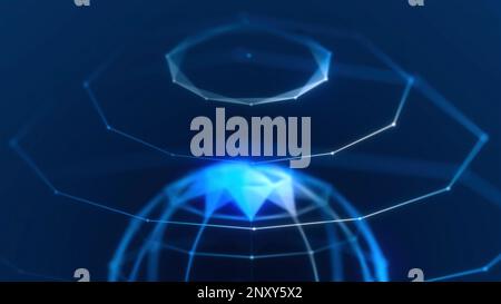 3D hologram of ball and spheres. Motion. Virtual hologram of planet with geometric spheres. Abstract geometric planet with spherical rings in virtual Stock Photo