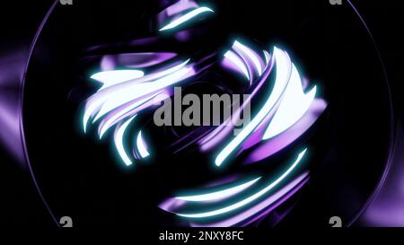 Rotating abstract ball with neon lines and pulsations. Design. Futuristic figure rotate in space with neon lines. Pulsations with rotating abstract fi Stock Photo