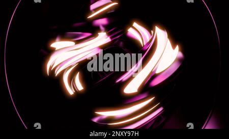 Rotating abstract ball with neon lines and pulsations. Design. Futuristic figure rotate in space with neon lines. Pulsations with rotating abstract fi Stock Photo