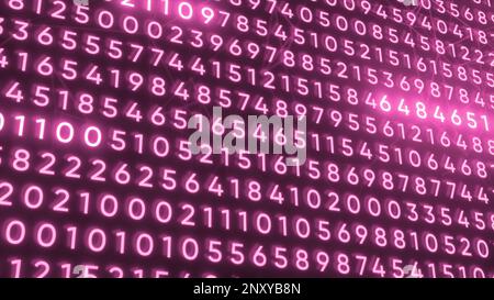 Background of set of numbers with highlighted. Motion. Set of program numbers in stream with certain numerical values. Numeric codes with glowing digi Stock Photo