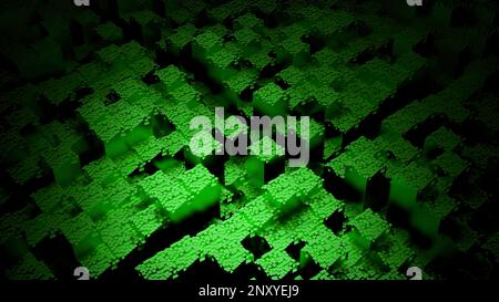 Surface of moving squares. Design. Squares moving in chaotic waves. 3D squares move with dot texture on surface. Stock Photo