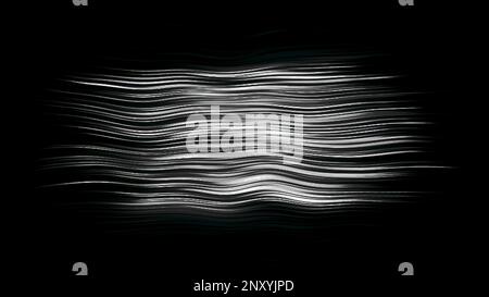 Background with moving distortion bands. Motion. Noisy signal with stripes on black background. Shimmering stripes with glitch effect on black backgro Stock Photo