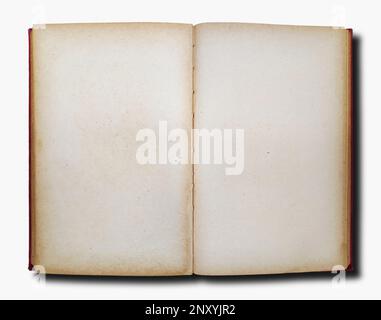 Old book opened with copy space with shadow isolated on white background. Stock Photo